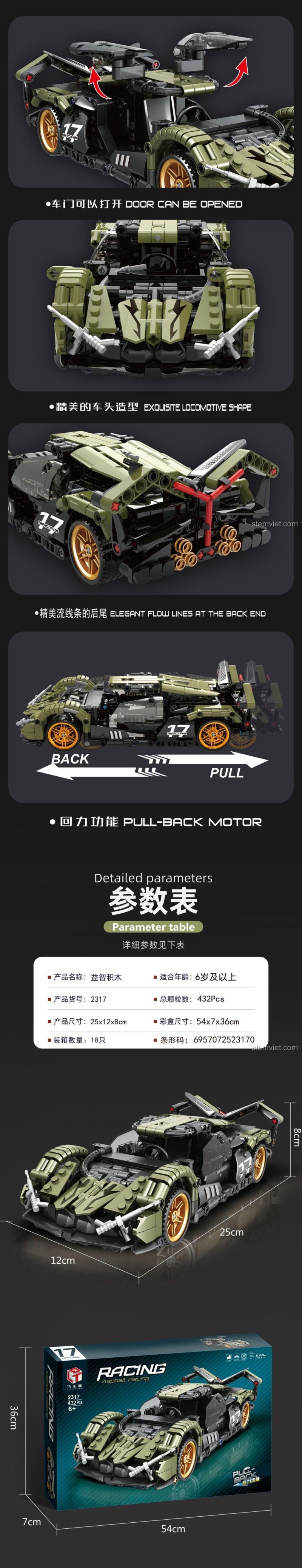Thiết kế chi tiết của đồ chơi mô hình Siêu xe Lamborghini Lambo V12 Vision GT 2317, món quà cho bé trai.