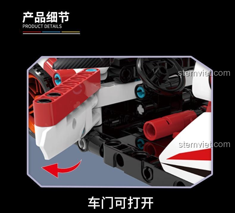 Chi tiết cửa xe có thể mở của bộ lắp ghép Qiaoleton 2311 Xe Đua Porsche 911 Kéo Lùi, tăng tính tương tác cho đồ chơi mô hình.