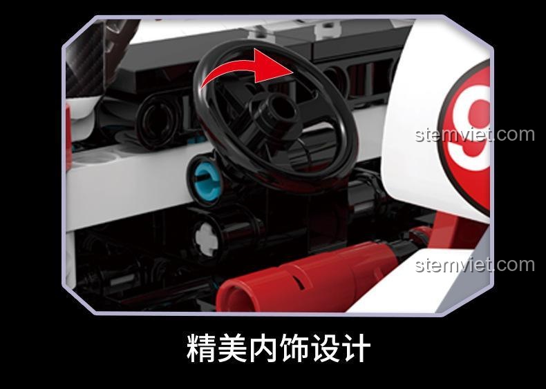 Nội thất tinh xảo bên trong đồ chơi mô hình Qiaoleton 2311 Xe Đua Porsche 911 Kéo Lùi, mang lại trải nghiệm lắp ráp chi tiết.