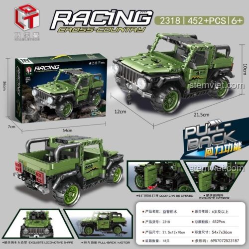 Kích thước và tính năng của bộ lắp ráp Xe Jeep Bán Tải Qiaoleton 2318, có động cơ kéo lùi, cửa mở được.