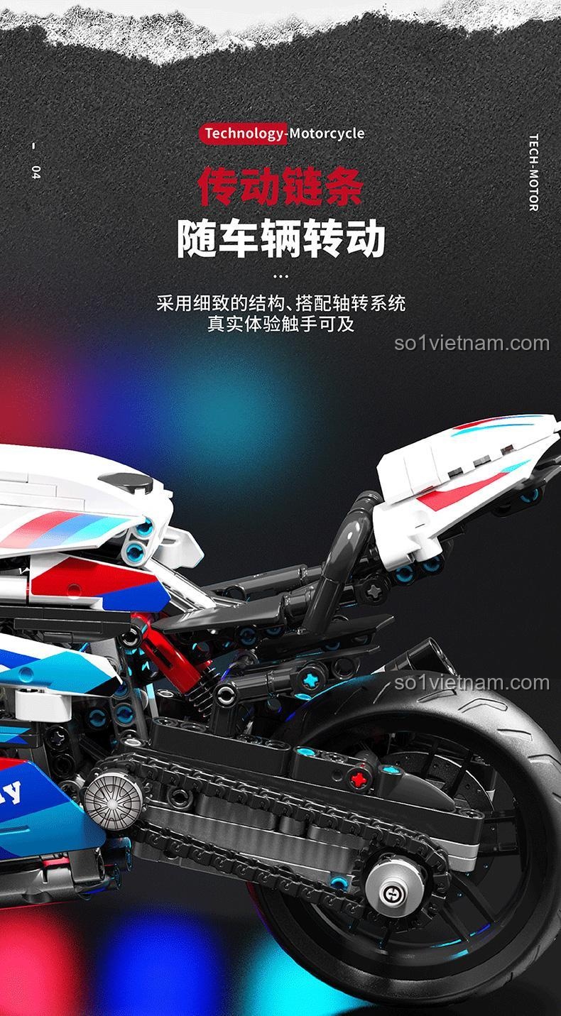 bộ lắp ráp Xe mô tô thể thao Qiaoleton 2601, chi tiết xích truyền động chân thực, đồ chơi xây dựng cho bé trai 6 tuổi, đáng tiền.