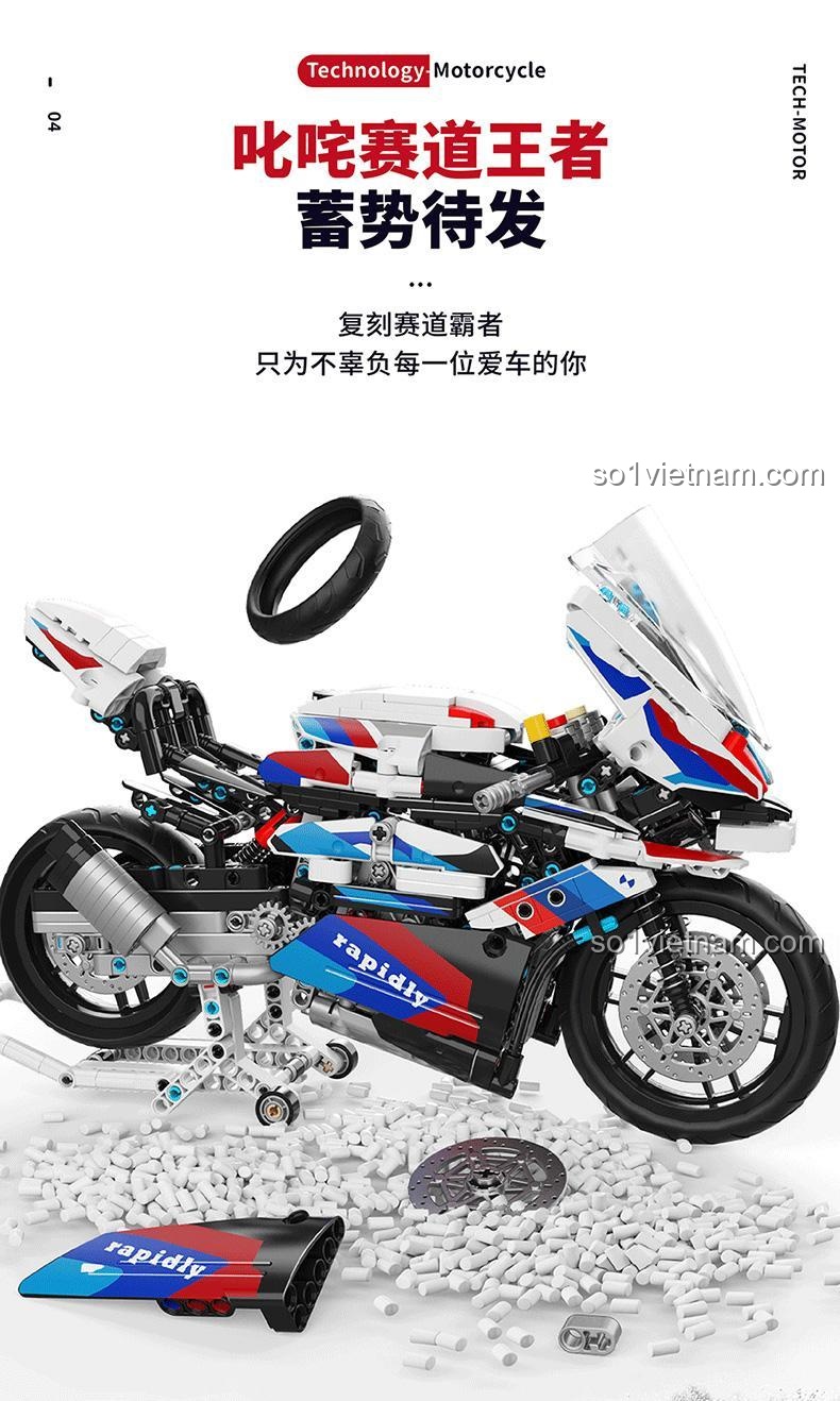 Mô tô BMW S 1000 RR 601, vua đường đua với phụ kiện, bộ lắp ráp cho con trai 6 tuổi, ưu đãi tốt.