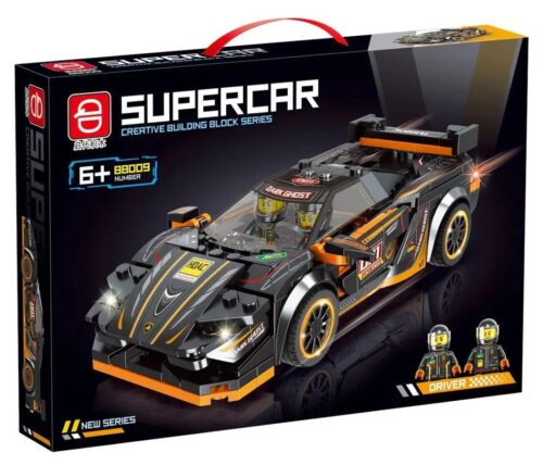 Siêu xe đua màu đen 88009 của hãng 启代, bộ đồ chơi lắp ghép xe đua Lamborghini, đồ chơi mô hình xe thể thao tốc độ cao, có đèn LED và động cơ kéo lùi, cho bé trai 6 tuổi