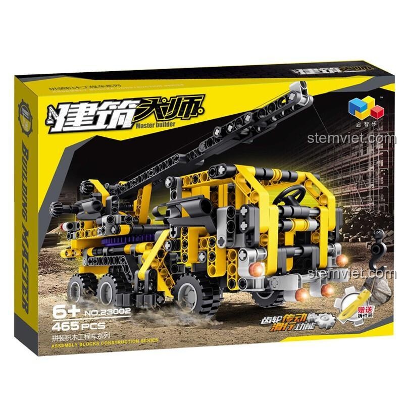 Hộp đồ chơi lắp ráp QIHUI 23002 Xe Cẩu Công Trình, bộ lắp ghép 456 chi tiết, chất lượng tốt cho bé trai.