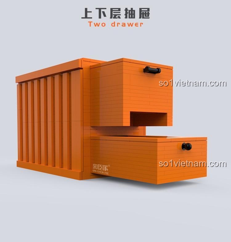 Bộ đồ chơi Hộp chứa ma thuật W51 Qin Chen Pie, mô hình container màu cam, hộp đóng gói, cơ chế ẩn giấu, 2 ngăn kéo điều khiển, bộ lắp ghép cho bé trai 6 tuổi