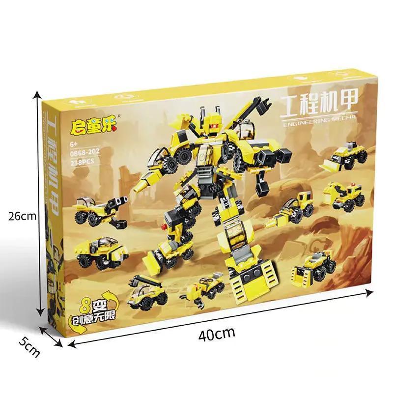 Hộp đồ chơi lắp ráp Xe Công Trình Biến Hình Robot 0868 202 Qitongle cho bé trai 6 tuổi, lắp được 8 kiểu, giá tốt