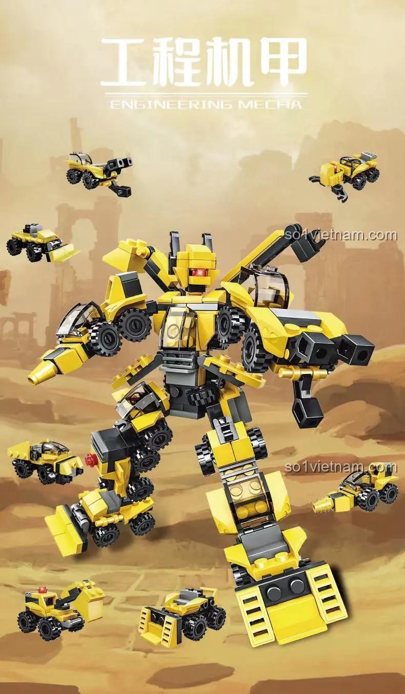 Mô hình Robot Kỹ Thuật Qitongle 0868-202 và các mẫu xe công trình, đồ chơi lắp ráp cho bé trai 6 tuổi, chất lượng cao