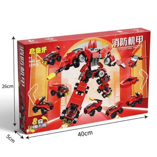 Bộ đồ chơi Robot Cứu Hỏa Biến Hình Qitongle 0868-204, hộp sản phẩm với 8 mẫu lắp ráp đa dạng, phù hợp bé trai 6 tuổi, giá tốt