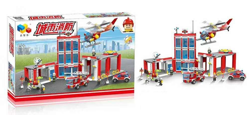 Bộ Lắp Ghép Trạm Cứu Hỏa 21008 - 启智乐 - 1189 Mảnh - Trạm Cứu Hỏa Hiện Đại