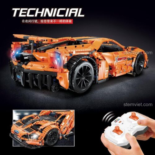 Mô hình Xe thể thao Ford GT Qizhile màu cam đang được điều khiển từ xa, nổi bật với đèn LED sáng rực, mang đến Tốc Độ Đỉnh Cao cho Con trai 8 tuổi.