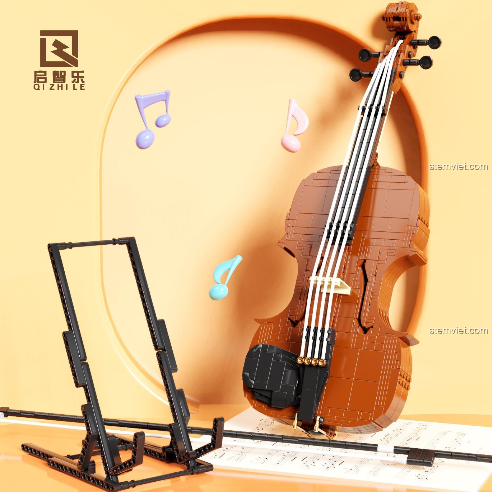 Bộ xếp hình QIZHILE 90025 Đàn Violin trang trí với các chi tiết tinh xảo, màu sắc trang nhã, phù hợp làm đồ decor.
