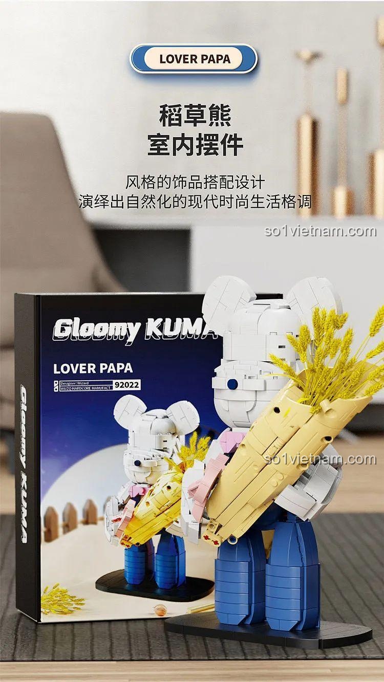 Mô hình Gấu Gloomy KUMA 92022 với cách phối màu tinh tế, 800 chi tiết, độ tuổi 6+, chất liệu ABS, kiểu chi tiết Bristle Blocks