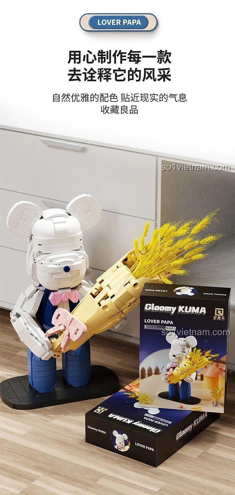 Chi tiết thiết kế của mô hình Gấu Gloomy KUMA 92022, 800 chi tiết, độ tuổi 6+, chất liệu ABS, kiểu chi tiết Bristle Blocks