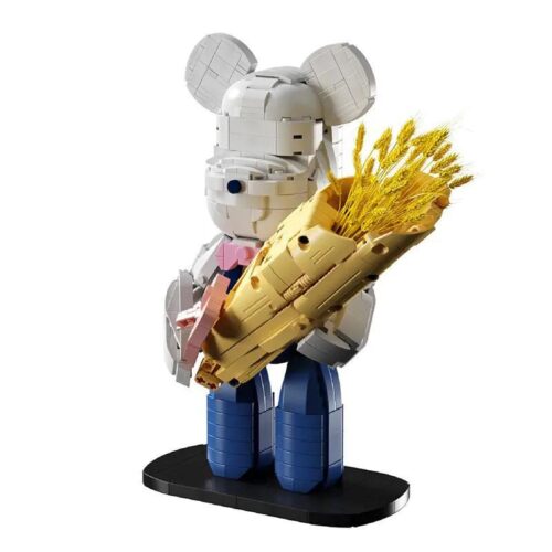 Mô hình Gấu Gloomy KUMA màu trắng, vàng, xanh dương, hồng, cầm bó lúa mạch, 800 chi tiết, độ tuổi 6+, chất liệu ABS, kiểu chi tiết Bristle Blocks, trang trí nội thất, quà tặng ý nghĩa