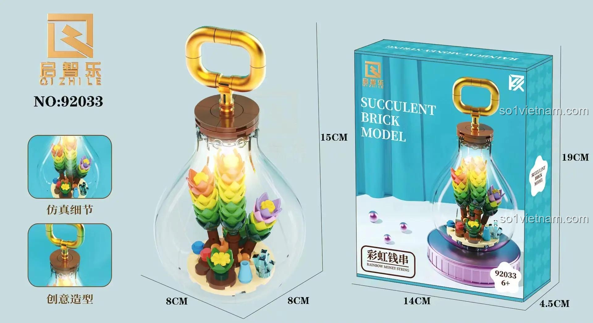 Đồ chơi mô hình Qizhile 92033 Cây mọng nước Chuỗi tiền cầu vồng, kích thước mô hình 8x8x15cm, hộp 14x19x4.5cm, phù hợp bé gái 6 tuổi, giá rẻ.