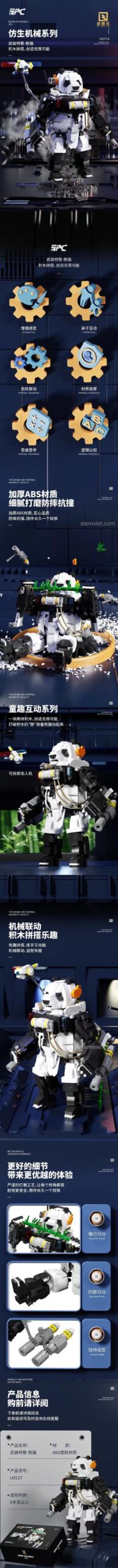Chi tiết Robot Bionic Gấu Trúc Qizhile U0117, đồ chơi lắp ghép cảnh sát đặc nhiệm với khớp nối linh hoạt, phát triển tư duy cho bé trai.