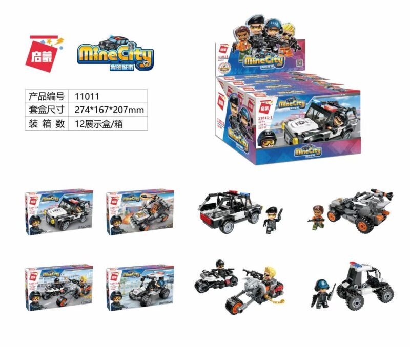 Bộ đồ chơi lắp ráp QMAN 11011 Xe cảnh sát MineCity với 4 mẫu xe đặc nhiệm và minifigure cho bé trai 6 tuổi phát triển tư duy logic