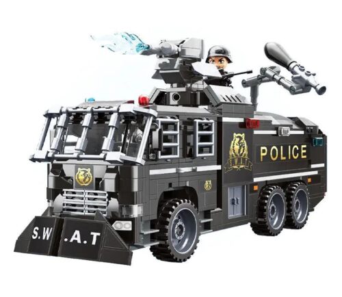 Bộ đồ chơi QMAN 11018 Xe chống bạo động phun nước, xe cảnh sát SWAT, 847 chi tiết, có minifigure cảnh sát, phù hợp cho bé trai 6 tuổi