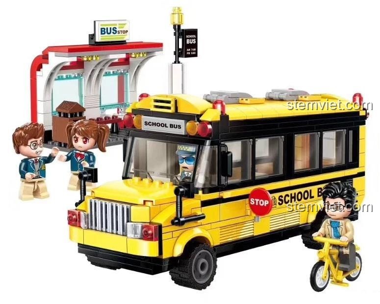 Ảnh review 2 minifigures từ bộ đồ chơi xếp hình QMAN 1136 Xe buýt trường học, gồm nhân vật giáo viên và tài xế, phù hợp cho bé 6 tuổi.
