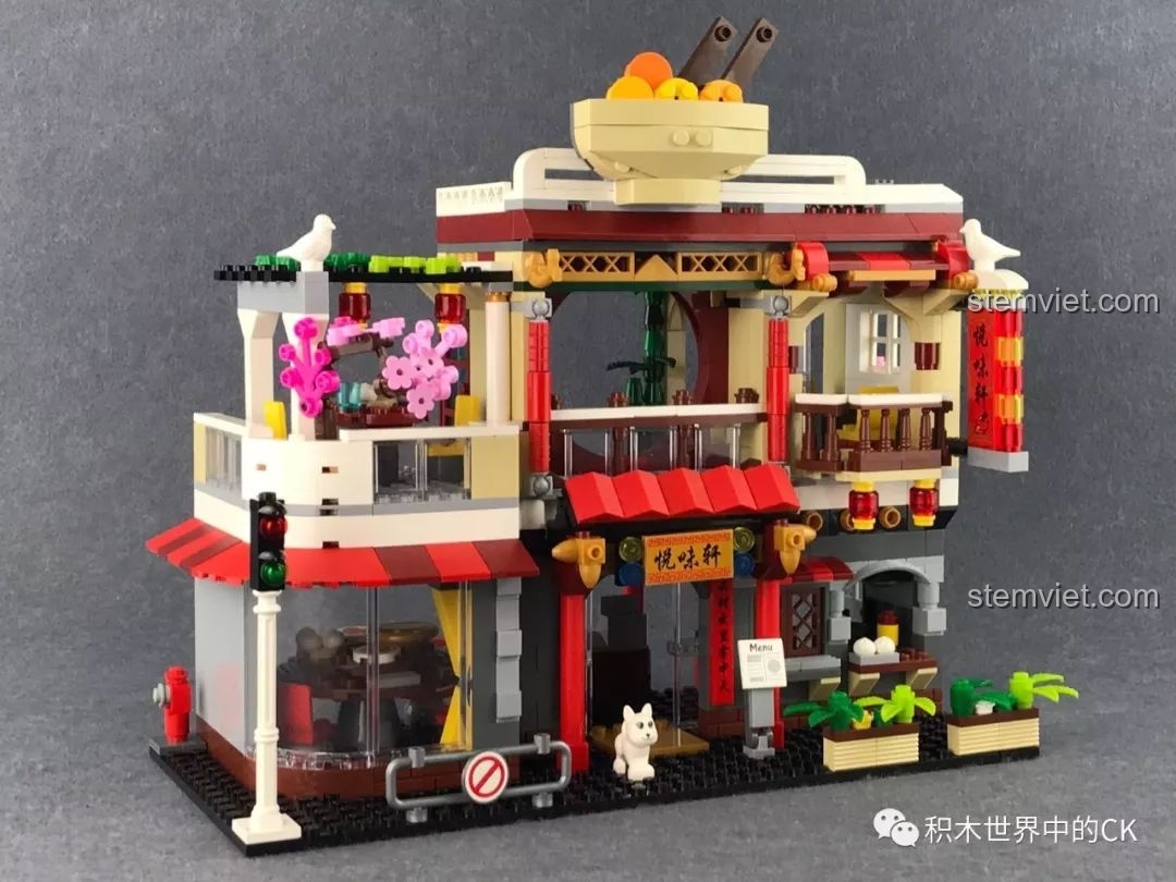 Mô hình QMAN 1137 Nhà hàng Trung Hoa Duyệt Vị Hiên đã hoàn thiện, nhìn từ mặt trước với đầy đủ chi tiết trang trí.