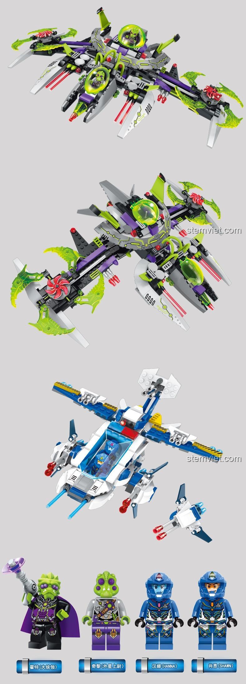 Mô hình tàu vũ trụ QMAN 1617 được render, thể hiện chi tiết đồ chơi lắp ráp Mô hình tàu vũ trụ, 704 mảnh, phù hợp cho bé trai 6 tuổi.