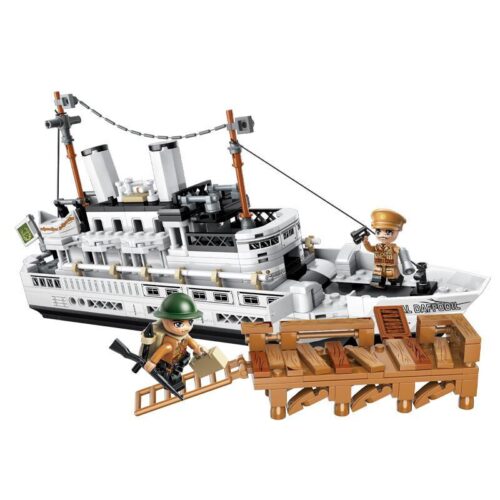 Mô hình lắp ráp tàu Hoàng Gia Daffodil QMAN 21025 với 2 minifigures đang tái hiện cảnh di tản Dunkirk, phù hợp cho bé trai 6 tuổi.