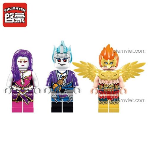 Chi tiết 3 minifigure Đát Kỷ, Khương Tử Nha và Lôi Chấn Tử trong bộ lắp ghép QMAN 2210 Thuyền Đát Kỷ Phong Thần, chất lượng cao, phù hợp cho bé trai 6 tuổi khám phá thế giới thần thoại.