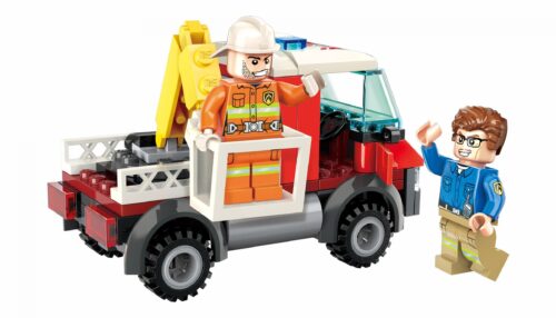 Bộ lắp ráp xe cứu hỏa nâng thang QMAN 2802 với 2 lính cứu hỏa, đồ chơi xếp hình giá rẻ cho bé trai 6 tuổi.