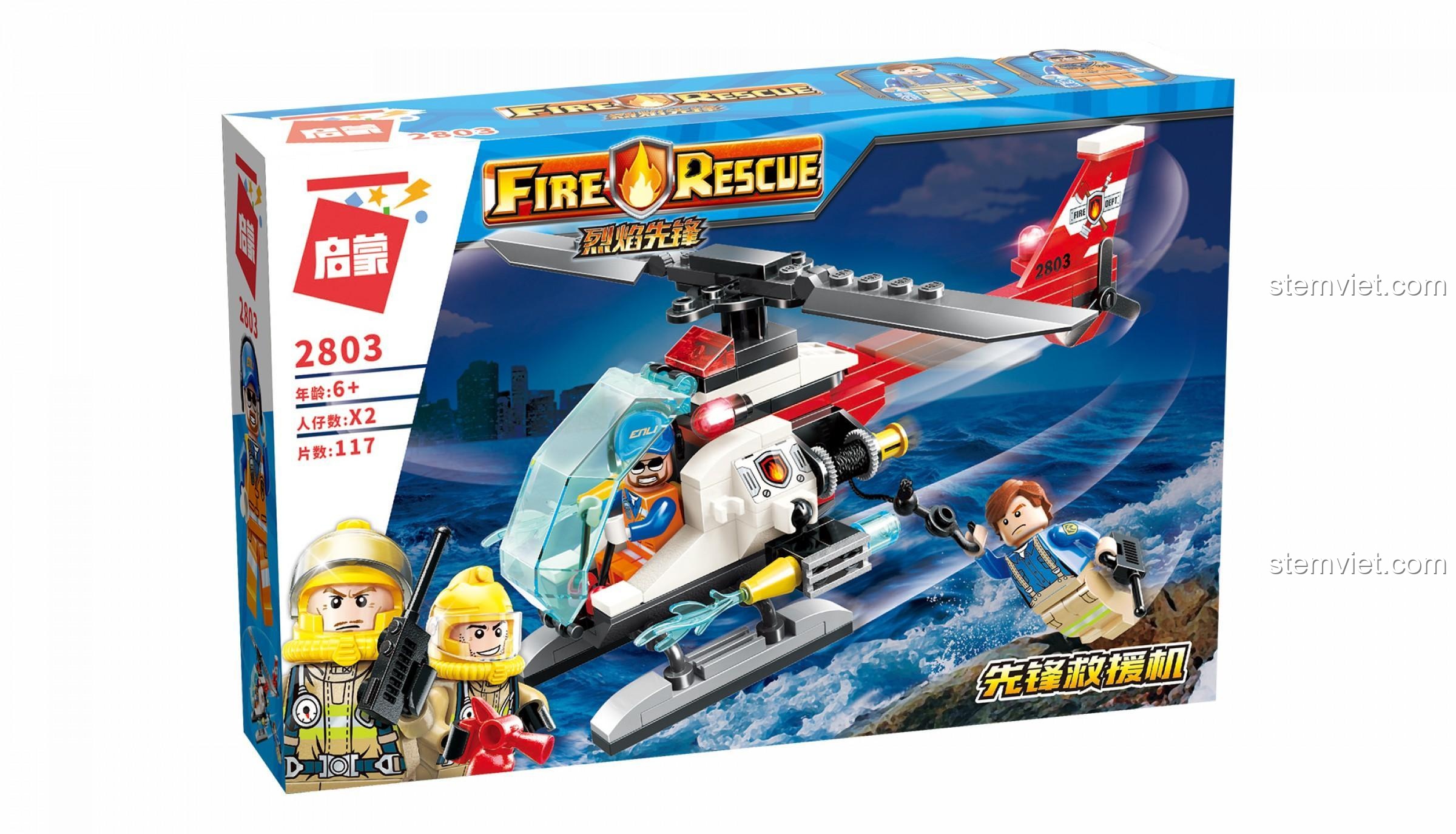 Mô hình Trực thăng cứu hộ QMAN 2803 và 2 minifigure phi công, nhân viên cứu hộ.