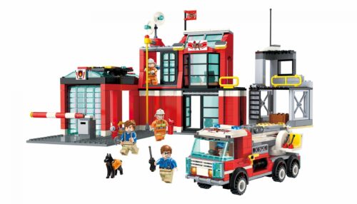 Bộ lắp ráp trạm cứu hỏa thành phố QMAN 2808 cho bé trai 6 tuổi, gồm xe cứu hỏa và 5 lính cứu hỏa.