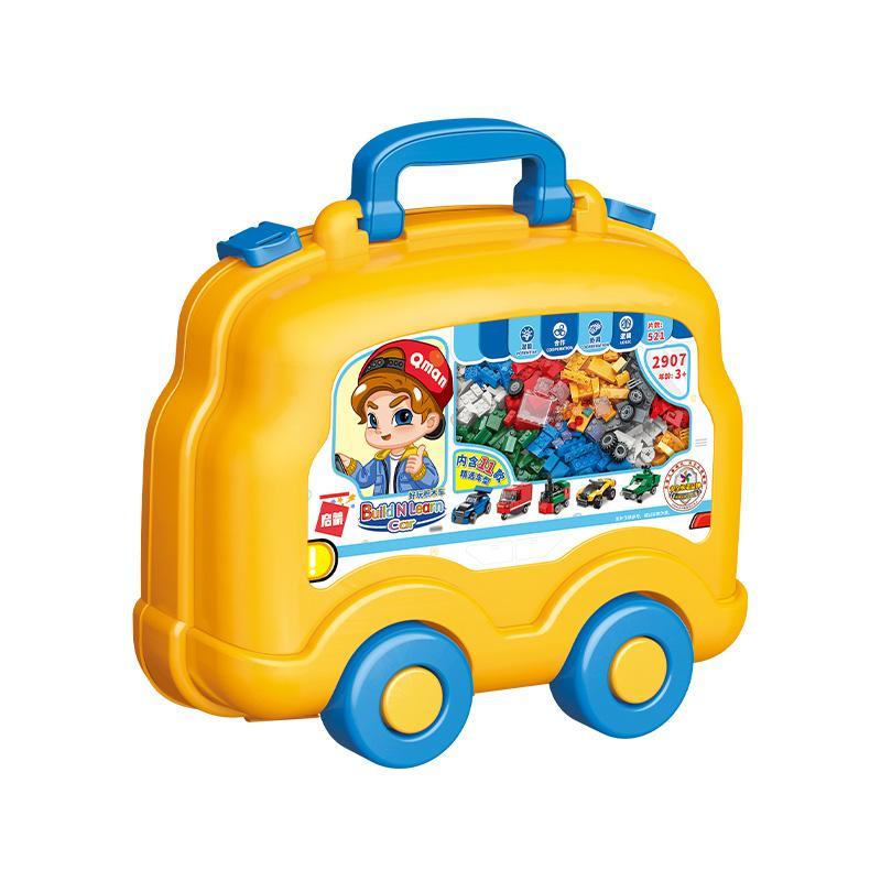 Bộ đồ chơi Xe Học Mà Chơi QMAN 2907 hộp đựng kiêm mô hình xe màu vàng xanh, phù hợp bé trai 3 tuổi, giá tốt.
