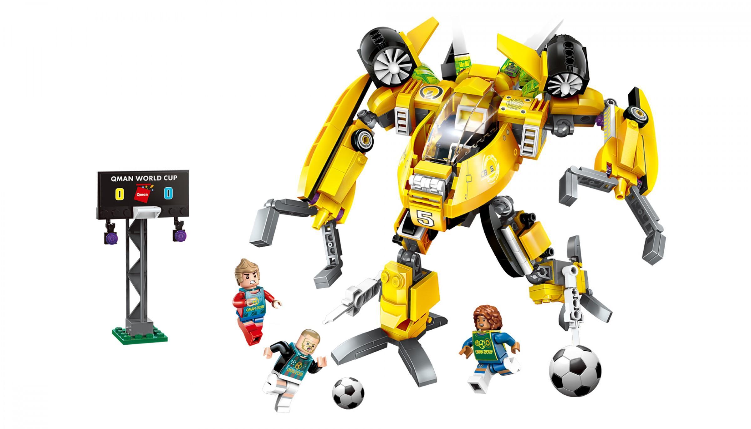 Bộ lắp ráp Robot bóng đá QMAN 3004 với 3 minifigures cầu thủ, đồ chơi sáng tạo cho bé trai 6 tuổi.