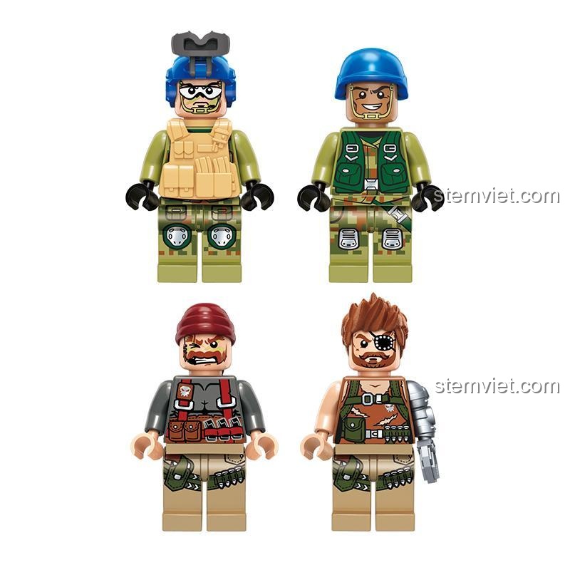 4 minifigures lính trong bộ đồ chơi lắp ghép QMAN 3206 Xe Tăng ThunderMission, bao gồm Li Zhua và Du Ci, tăng cường trải nghiệm nhập vai cho bé trai.
