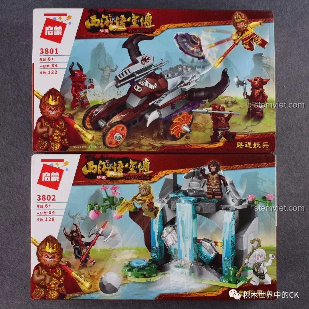 Mặt sau các minifigure từ bộ lắp ghép QMAN 3802 Cướp Hoa Quả Sơn, thể hiện chi tiết trang phục, đồ chơi lắp ráp cho bé trai.