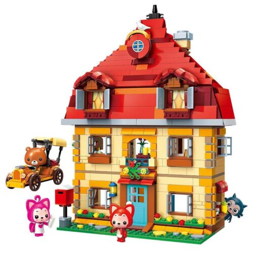 QMAN 3905 Nhà Mơ Ước Bộ đồ chơi với 4 nhân vật và xe hơi