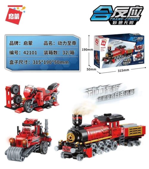 Bộ lắp ghép QMAN 42101 Hợp Phản Ứng: Động Lực Chí Tôn, đồ chơi lắp ráp xe lửa, mô tô, xe lu 3 trong 1 cho bé trai 6 tuổi, giá tốt