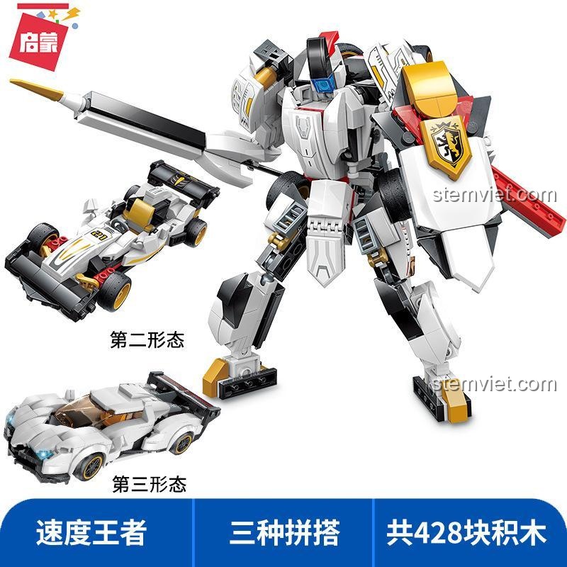 Ba kiểu lắp ráp của bộ đồ chơi QMAN 42102: robot chiến đấu, xe đua F1 và siêu xe thể thao, thể hiện sáng tạo không giới hạn với 428 mảnh ghép.