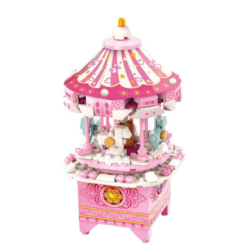 Mô hình hoàn chỉnh của bộ lắp ghép Hộp Nhạc Công Viên Mộng Mơ QMAN 42107, một món đồ chơi sáng tạo cho bé gái 6 tuổi.