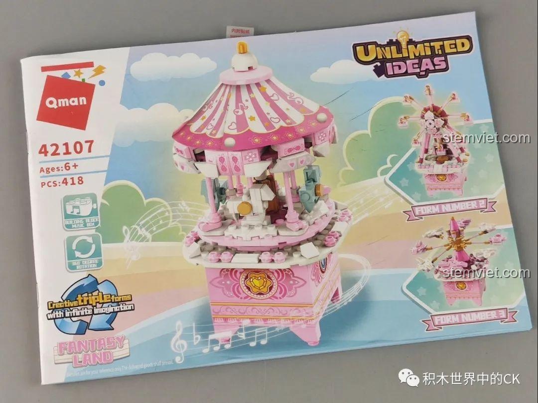 Sách hướng dẫn lắp ráp chi tiết của bộ lắp ghép Đu quay lãng mạn QMAN 42107 với 418 chi tiết.