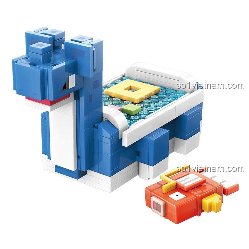 Bộ lắp ghép Lapras Hồ bơi và Magikarp, đồ chơi mô hình Meowth QMAN 73014 cho bé 6 tuổi
