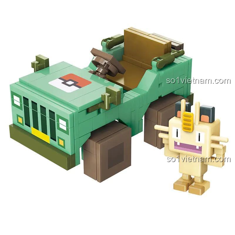 Bộ xếp hình Xe Jeep Pokémon và Meowth, đồ chơi lắp ráp Cổng Pikachu QMAN 73014 cho bé trai 6 tuổi