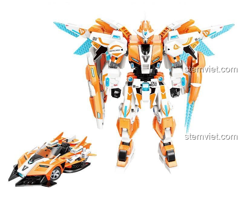 Mô hình robot Cơ Giáp Ngự Hoàng Khải Giáp QMAN 74024, thiết kế mạnh mẽ, màu cam trắng xanh dương nổi bật, đồ chơi lắp ráp sáng tạo cho bé trai 8+.