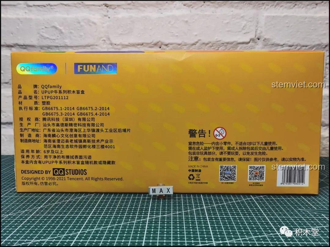 Mặt sau hộp lớn với thông tin chi tiết sản phẩm bộ lắp ráp QQfamily LTPG201112.