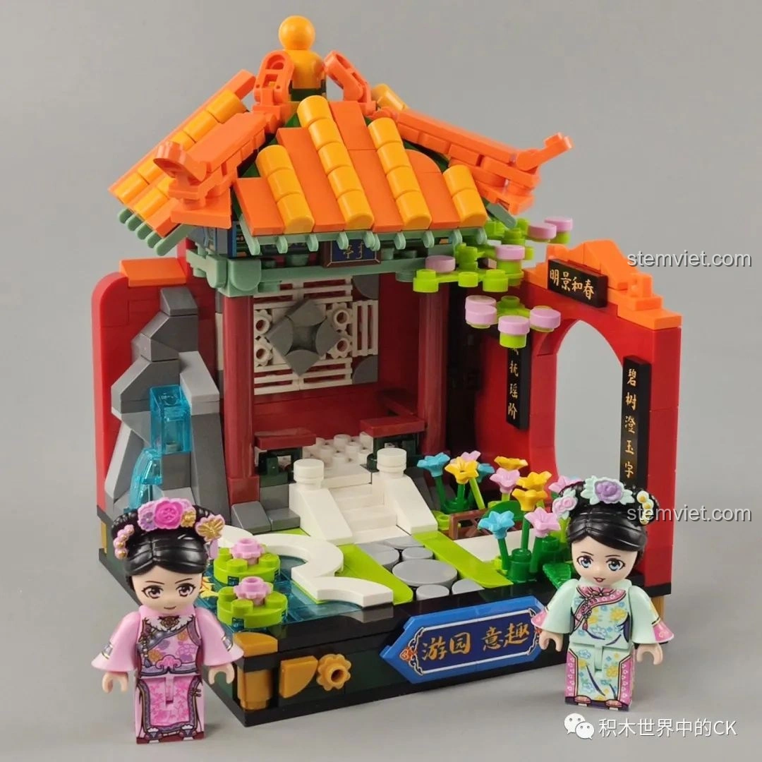 Quá trình lắp ráp bộ Keeppley K10146 Nhàn Văn Diệu Khúc, khung cảnh sân khấu và chi tiết trang trí.