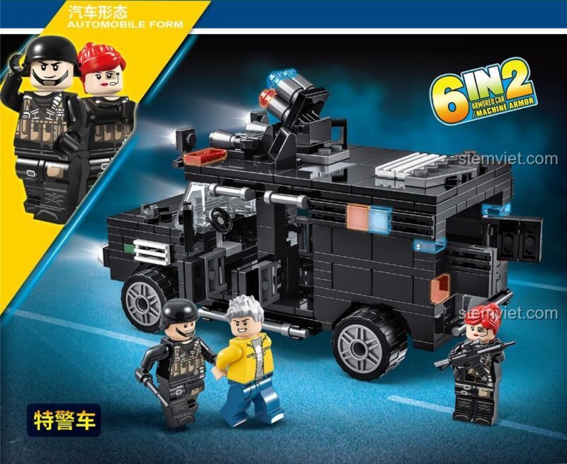 Xe chỉ huy SWAT trong bộ đồ chơi SWAT Mobile Team của QUANGUAN, có các minifigure đi kèm