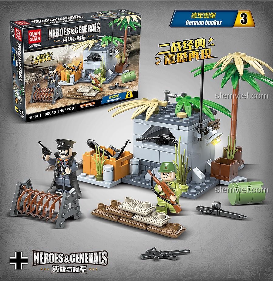 Đồ chơi mô hình Hầm trú ẩn quân sự Đức QUANGUAN 100080, bộ xếp hình chiến trường cho bé trai.