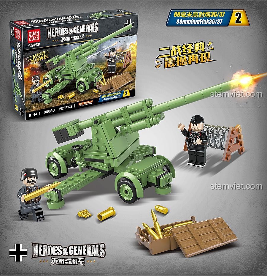 Bộ lắp ghép Pháo phòng không 88mm QUANGUAN 100080, đồ chơi quân sự Đức có tính năng bắn đạn, giá tốt.