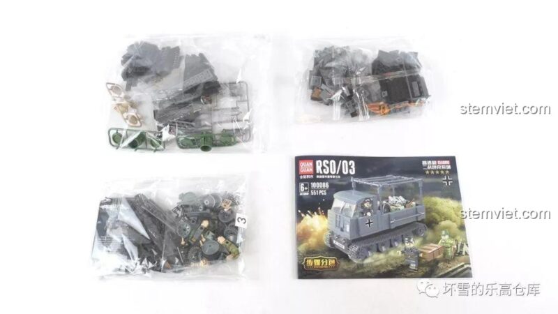 Hộp sản phẩm bộ lắp ráp QUANGUAN 100086 Xe kéo bán xích RSO/03 Thế chiến II, thiết kế ấn tượng, phù hợp làm quà tặng cho bé trai 6 tuổi