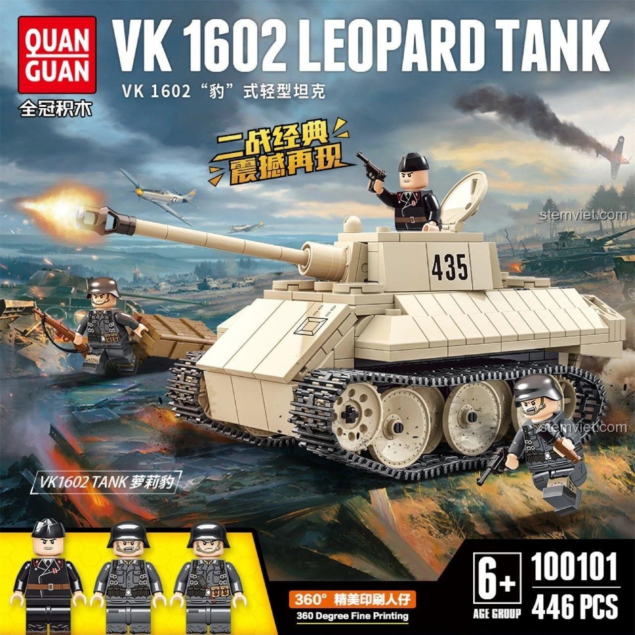 Hộp bộ đồ chơi xe tăng quân sự VK 1602 Leopard QUANGUAN 100101 - Chi tiết