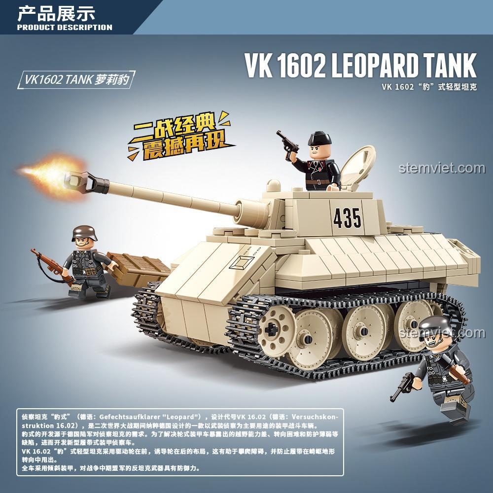Mô tả sản phẩm xe tăng quân sự VK 1602 Leopard QUANGUAN 100101